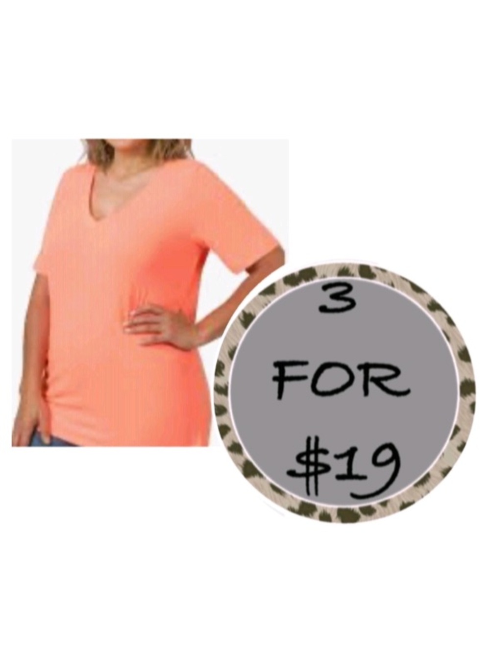 3/$19 Zenana outfitters peach vneck short sleeve tunic top